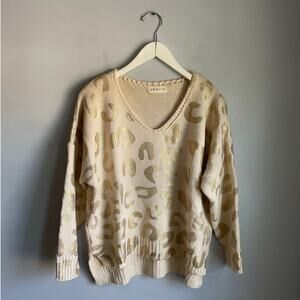 Amoli V neck Cheetah print Cream Gold‎ Sweater V Neck S/M Funky Lounge Glam